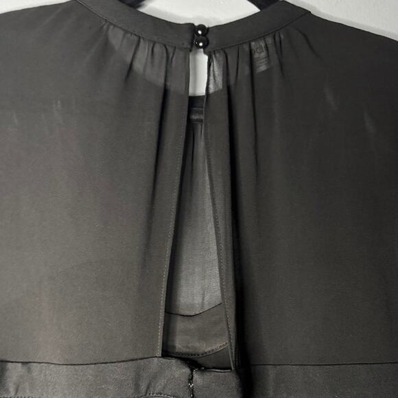 Bebe Large Black Bodysuit Sweetheart Corset Style Bust Chiffon Ruffle Sleeve - Picture 5 of 6